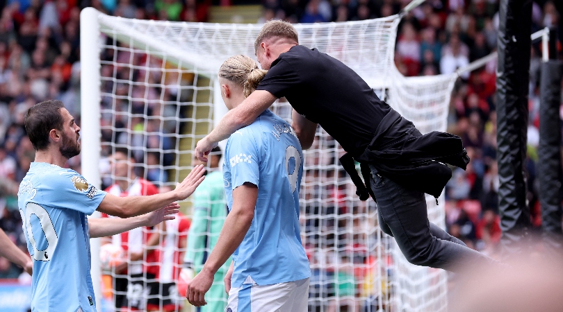 WATCH: Manchester City fan jumps on Erling Haaland during goal celebrations