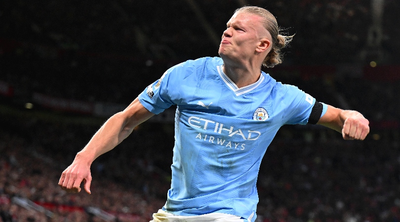 Erling Haaland scores Man City's first ever Premier League penalty at Old Trafford